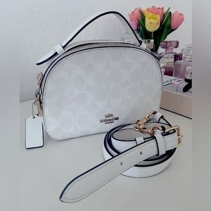 Coach Mini Serena Crossbody Purse Chalk Glacier White Signature.